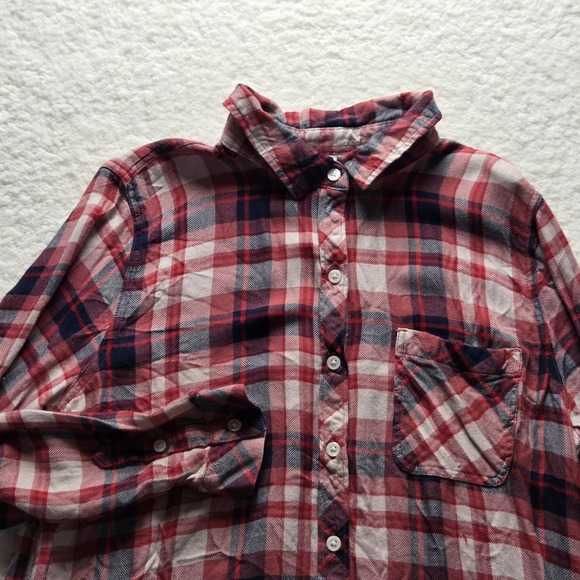 Time and Tru Tops - Time And Tru Button Up Shirt Womens Large Red Plaid Collared Long Sleeve Top